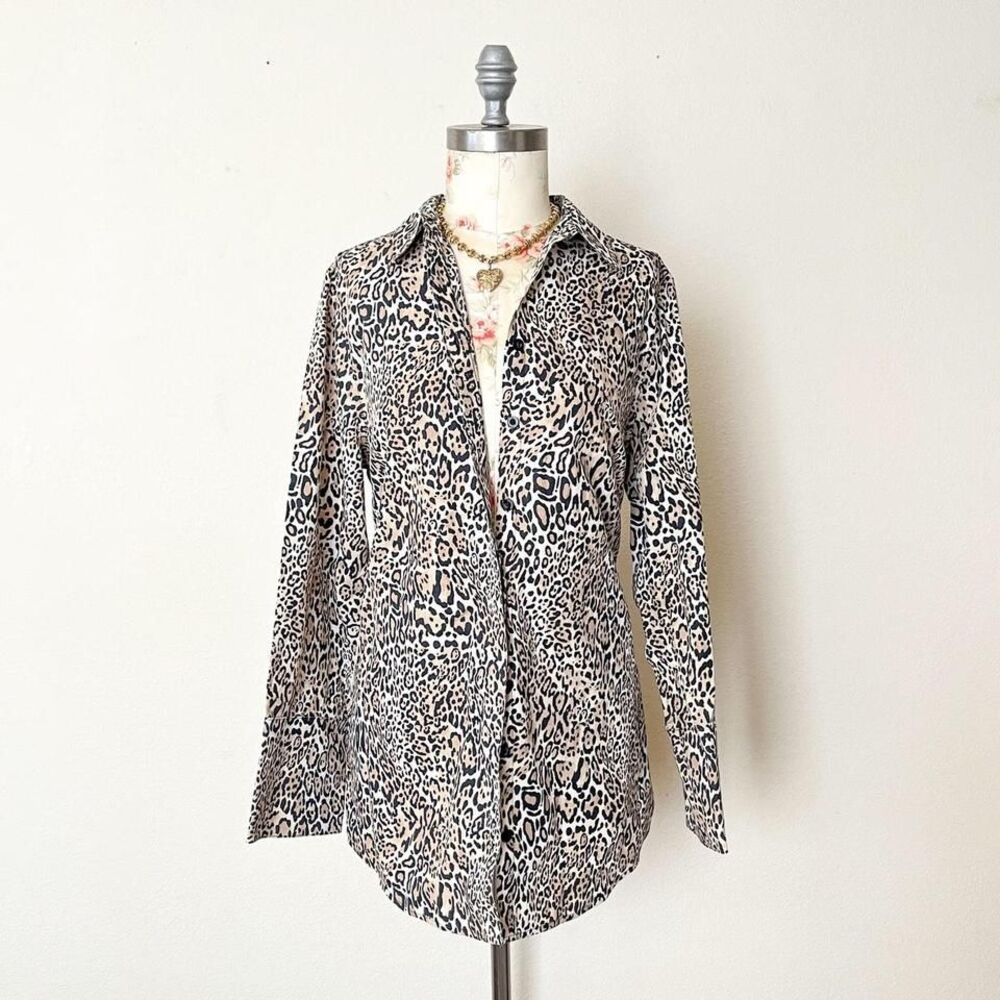 chicos y2k cheetah button down top womens 1‎ small